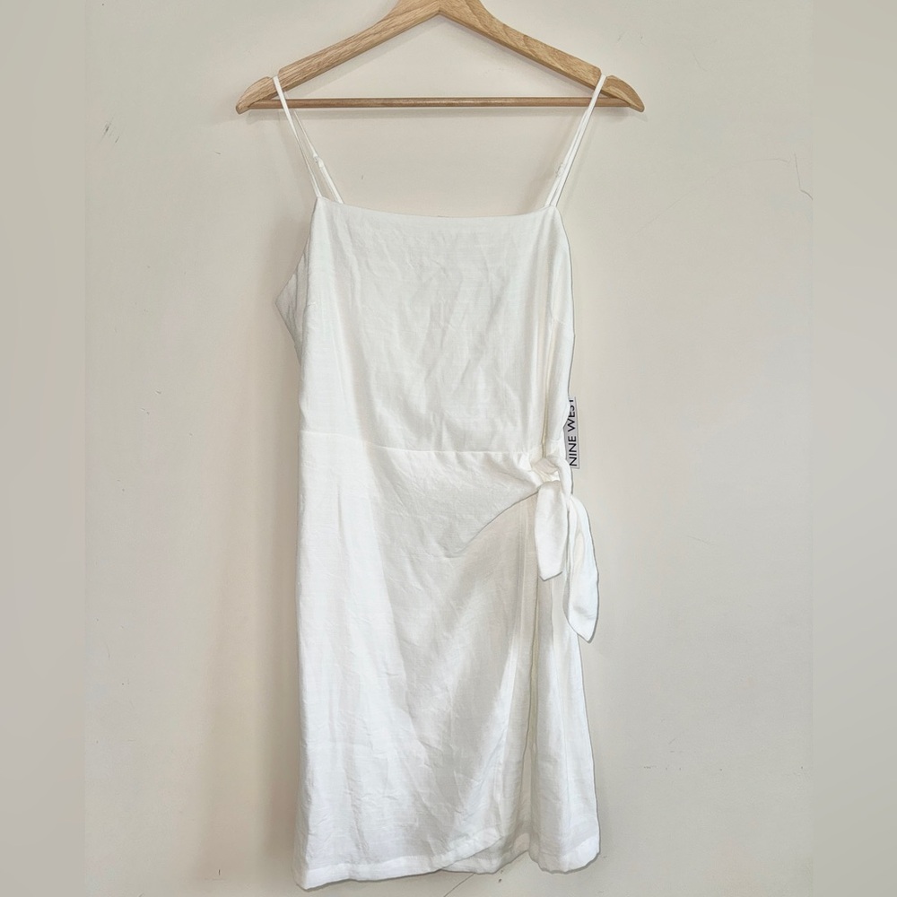 Nine West White Spaghetti Strap Dress with Side Tie